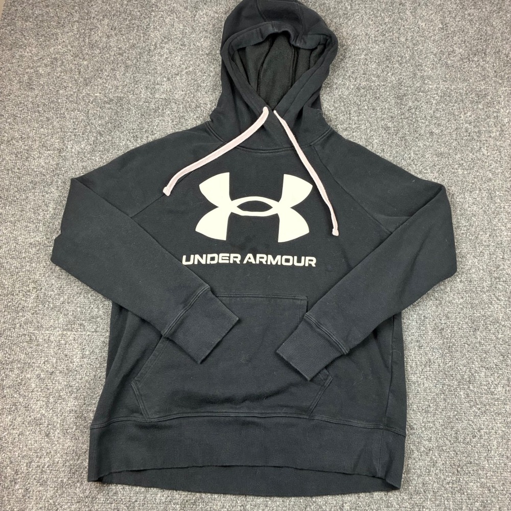 Under Armour Womens Size SM Rival Fleece Logo Hoodie Black Drawstring Pullover